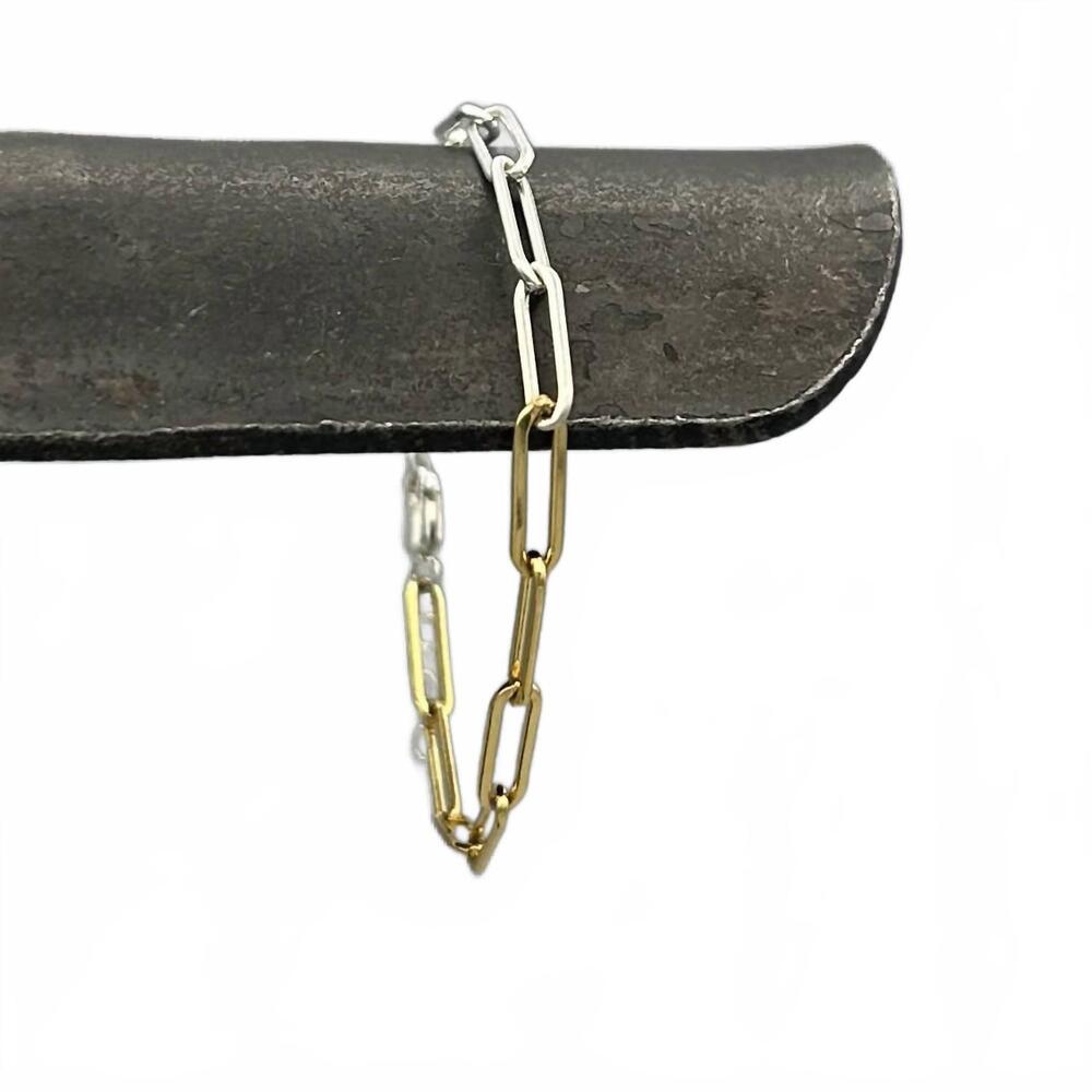 NEW SOMETHING SILVER women's two tone long paperclip bracelet in silver/gold